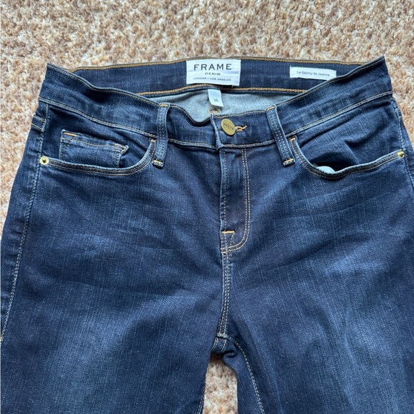 Frame Le Skinny De Jeanne Jeans Women's Size 26 Mid Rise Dark Wash Denim Raw Hem - Picture 1 of 6